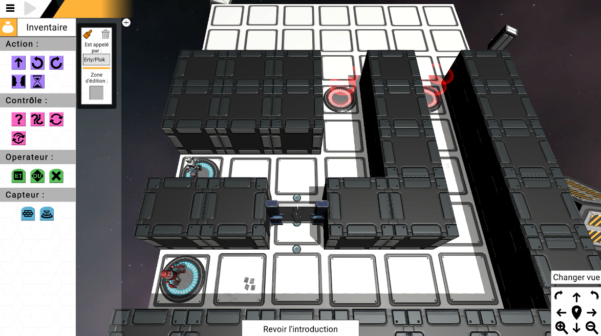 An image of the game showing a mission where the player must program two robots with a single program.